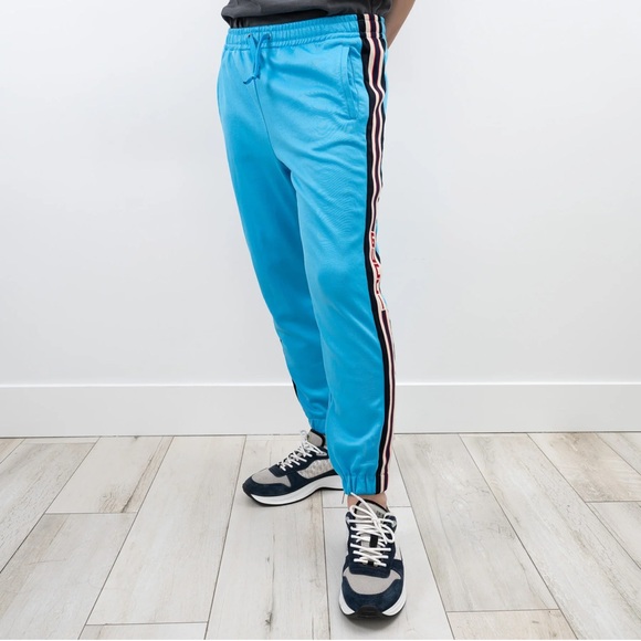 Men’s GUCCI Side-stripe Tapered-leg Jersey Track Pants In Blue - Picture 3 of 11